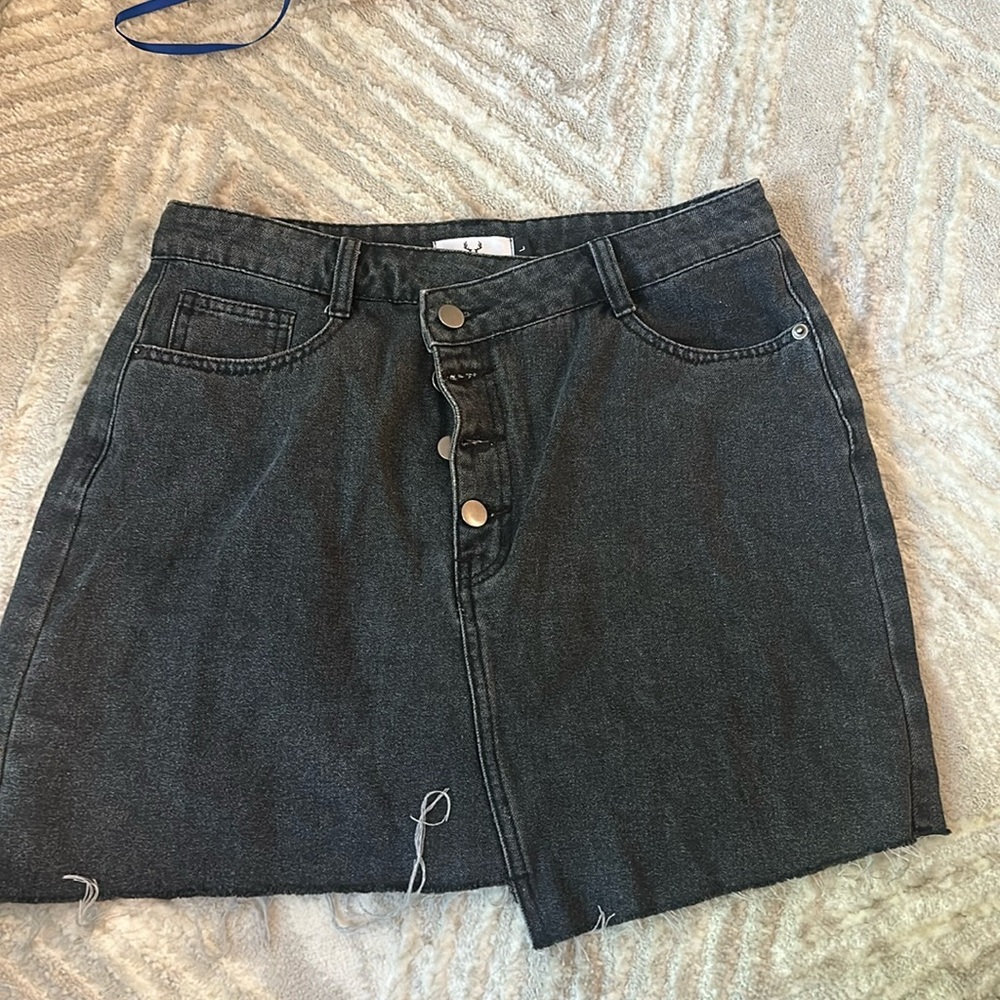 Black asymmetrical Denim Skirt